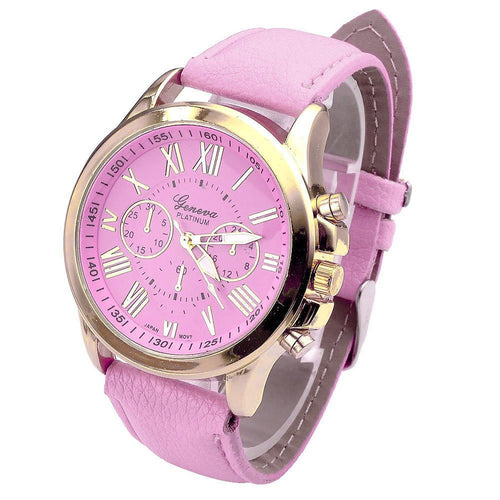 Women's Fashion Geneva Roman Numerals Faux Leather Analog Quartz quartz-watch Wrist Watch relogio masculino