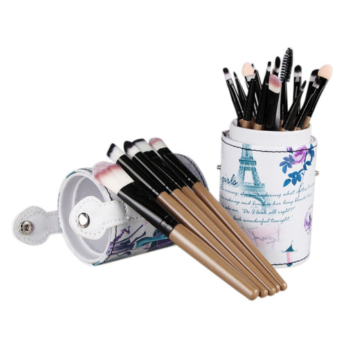20pc Makeup Brushes Cosmetic Set Eyeshadow Brush Blusher Wood Superior Soft Cosmetic Tools +Leather Cup Holder Case