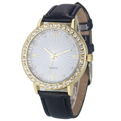 8 Colors Geneva Fashion Diamond Analog Leather Quartz Wrist Watch Women Montre femme
