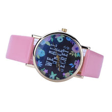 ing Women Leisure Fashion Collocation Letters Leather Wrist Watch Flower Print Analog Quartz Watch Tables