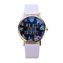 ing Women Leisure Fashion Collocation Letters Leather Wrist Watch Flower Print Analog Quartz Watch Tables