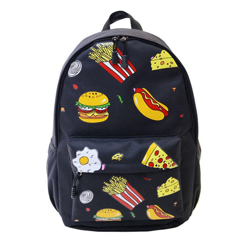 Cute Design Fashion Unisex Double-Shoulder Canvas Hamburger Backpack Schoolbag Mujer Mochila Escolar Feminina Fast