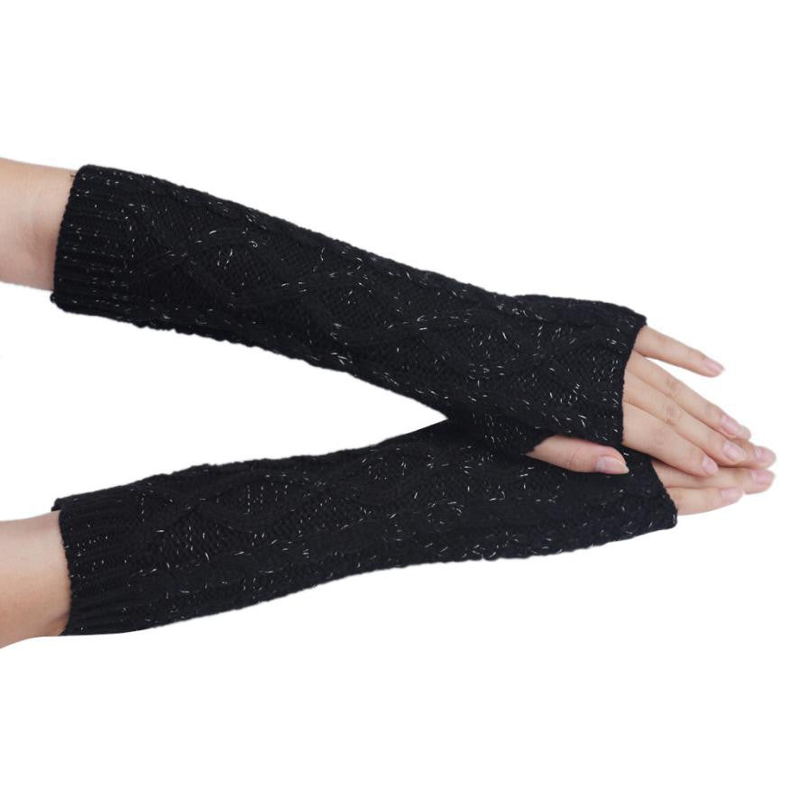 Fashion Women Warm Knitted Fingerless Long Gloves Mitten Hand Arm Warmer Glove 5 Colors