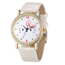 Fashion Women Diamond Cat Analog Leather Quartz Wrist Watch Watches&