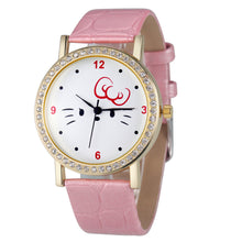 Fashion Women Diamond Cat Analog Leather Quartz Wrist Watch Watches&