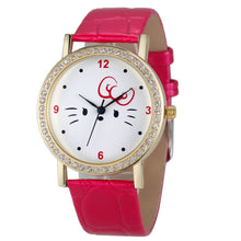Fashion Women Diamond Cat Analog Leather Quartz Wrist Watch Watches&