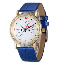 Fashion Women Diamond Cat Analog Leather Quartz Wrist Watch Watches&