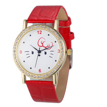 Fashion Women Diamond Cat Analog Leather Quartz Wrist Watch Watches&