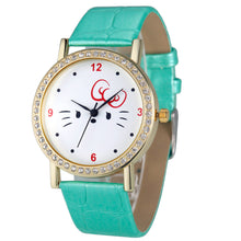Fashion Women Diamond Cat Analog Leather Quartz Wrist Watch Watches&