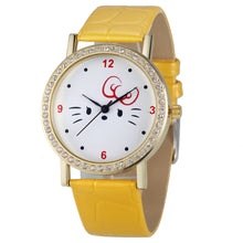 Fashion Women Diamond Cat Analog Leather Quartz Wrist Watch Watches&