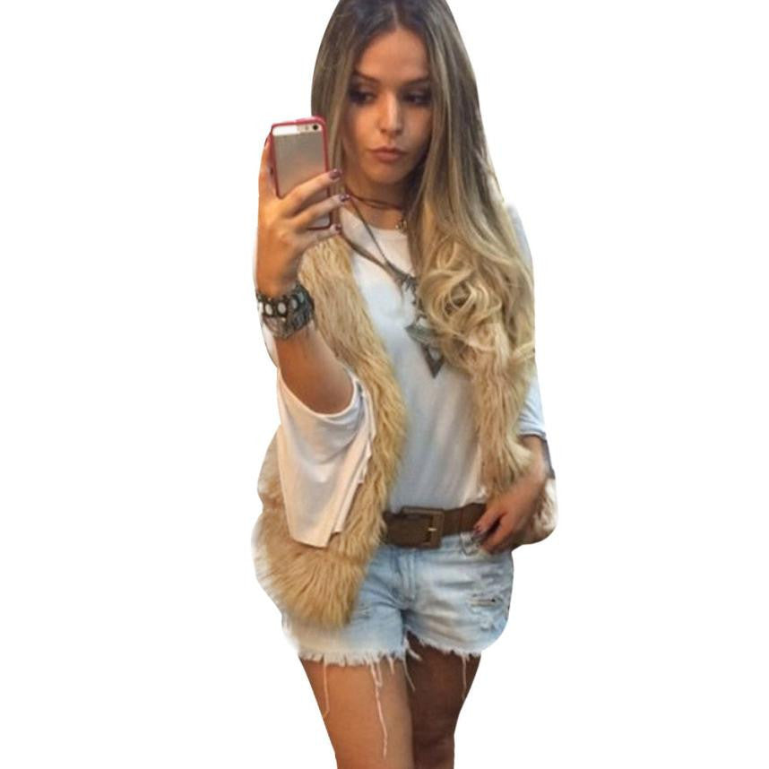 Lady Tops Faux Fur VWaistcoat Warm Coat Outwear Long Hair Jacket veste femme Drop shipping