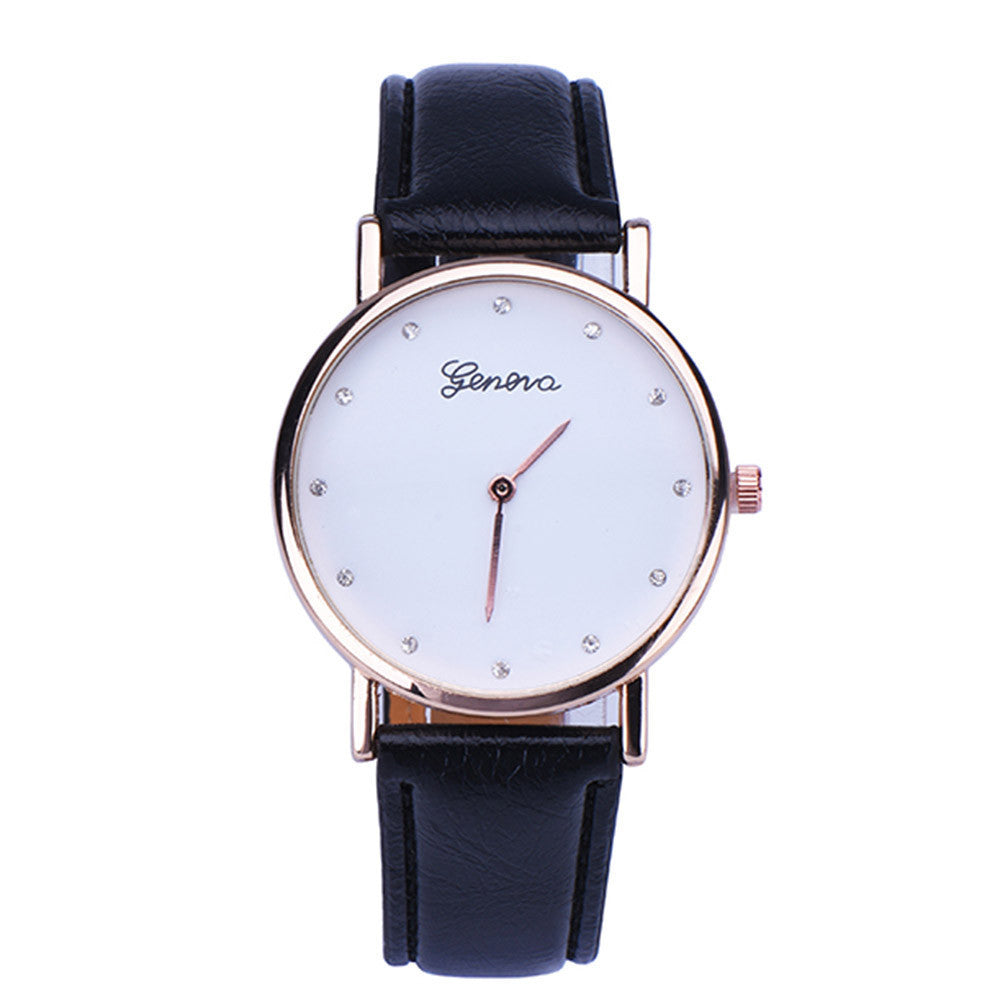 Mens Luxury Women Rhinestone Dial Leather Analog Quartz Wrist Watch watches&