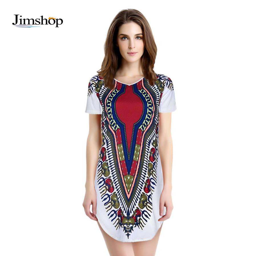 Women Dress Traditional African Print Dashiki Party Dresses Short Sleeve T shirt Dress Plus Size Tops