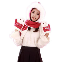 Arival Warm And Adult Rabbit Hat Scarf Gloves Three-Piece Femme Warm