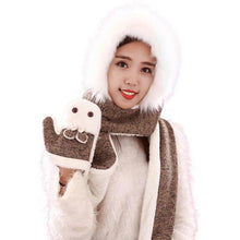Arival Warm And Adult Rabbit Hat Scarf Gloves Three-Piece Femme Warm