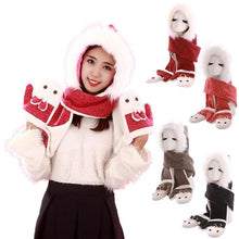 Arival Warm And Adult Rabbit Hat Scarf Gloves Three-Piece Femme Warm