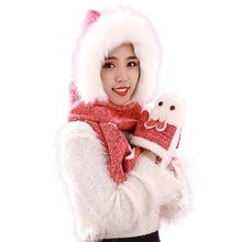 Arival Warm And Adult Rabbit Hat Scarf Gloves Three-Piece Femme Warm