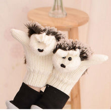 Cute Gloves Women Mittens Cartoon Knitted Hedgehog Glove