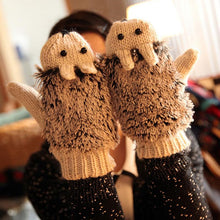 Cute Gloves Women Mittens Cartoon Knitted Hedgehog Glove