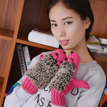 Cute Gloves Women Mittens Cartoon Knitted Hedgehog Glove