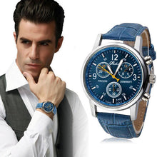 Luxury Fashion Leather Mens Analog Watch Watches Blue &