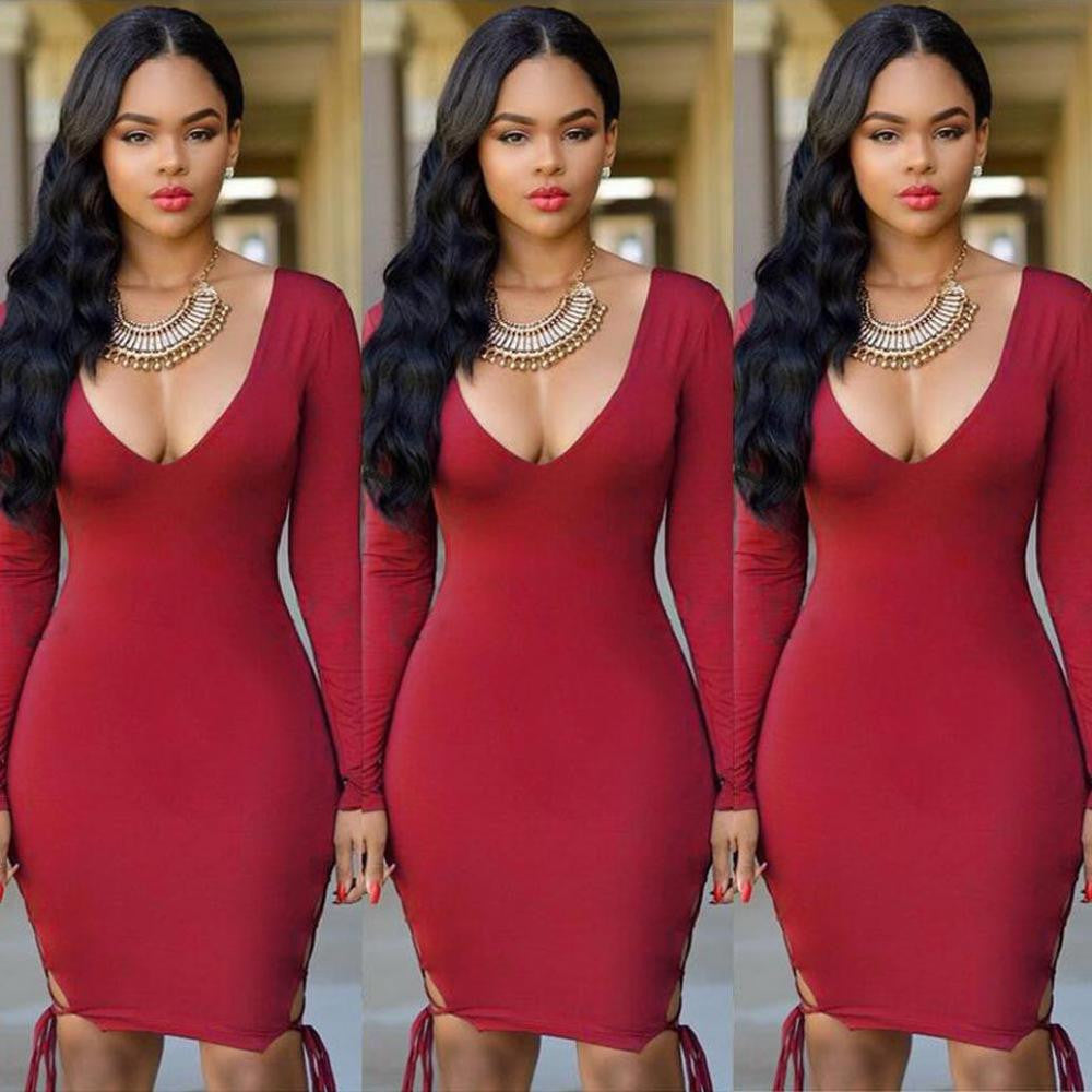 Womens Sexy Dress Long Sleeve Bandage Bodycon Dress