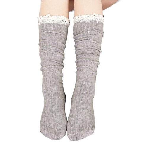 Women Clothing Women Crochet Lace Trim Cotton Knit Footed Leg Boot Knee High Stocking
