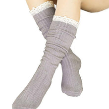 Women Clothing Women Crochet Lace Trim Cotton Knit Footed Leg Boot Knee High Stocking