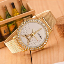 Women Crystal Tower Gold Stainless Steel Mesh Band Ladies Wrist Watch Watches&