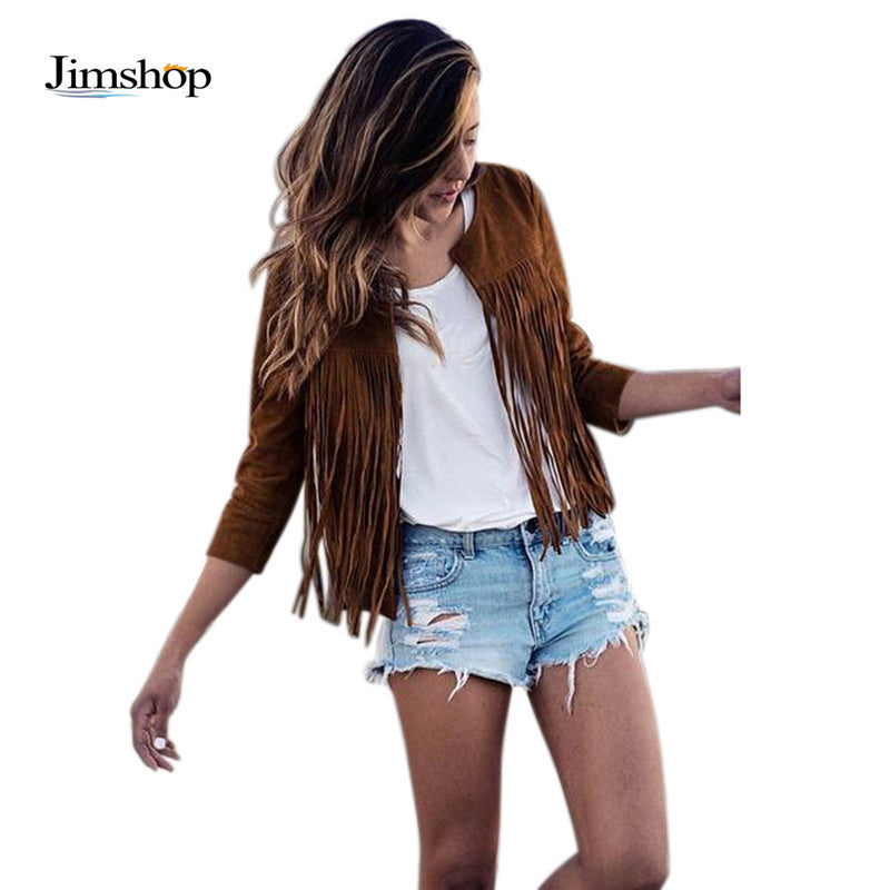 Women Tops Womens Ladies Slim Tassels Top Blouse Outwear Coat Jacket For Jaqueta Chaqueta