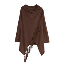 Women Tops Fashion Coffee Color Long Sleeve Tassel Slash Tops Shirt Fast Shipping