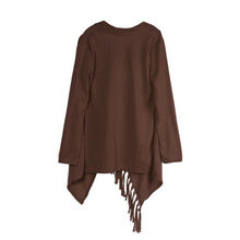 Women Tops Fashion Coffee Color Long Sleeve Tassel Slash Tops Shirt Fast Shipping