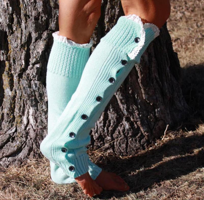 Women's Crochet Knitted Stocking Footless Leg Warmers Boot Lace Trim Thigh High Fast Shipping