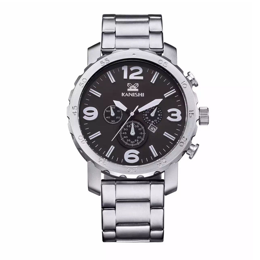 KANISHI Business Quartz watch Men sport Military Watches Men Stainless Steal Strap army wristwatch clock hours Complete