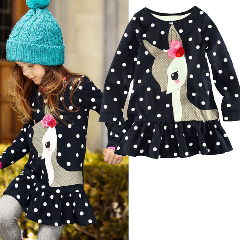 kids-baby-girls-long-sleeve-lace-dress-one-piece-dots-deer-cotton-dresses-toddlers-clothes BBL