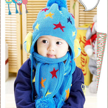 kids-boys-girls-crochet-warm-beanie-five-pointed-star-baby-earflap-hat-scarf-cap-2pcs BBL