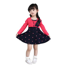 kids-girl-princess-dress-floral-long-sleeve-fake-two-piece-dots-cotton-dress-girls-clothes-2-4years BBL