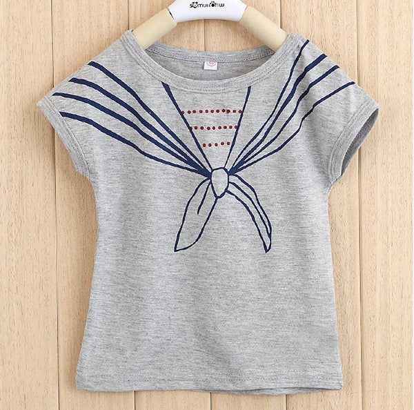 kids-girls-children-t-shirts-tops-tie-print-navy-pattern-short-sleeve-t-shirts-clothes-1-5years BBL