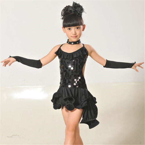 kids-girls-latin-sets-salsa-tango-sequin-party-dance-dress-skirt-outfits-sz-5-9y BBL