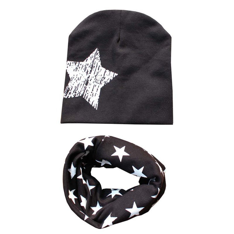 kids-hat-scarf-hats-set-cotton-scarf-collar-warm-beanies-star-print-infant-hats-scarf-sets-accessories BBL