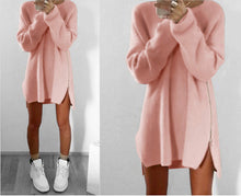 Knitting Sweater Dress Women Casual Loose Zippers Sweater Dresses Long Sleeve Vestidos Mini Dress
