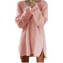 Knitting Sweater Dress Women Casual Loose Zippers Sweater Dresses Long Sleeve Vestidos Mini Dress