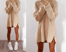 Knitting Sweater Dress Women Casual Loose Zippers Sweater Dresses Long Sleeve Vestidos Mini Dress