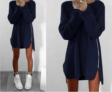 Knitting Sweater Dress Women Casual Loose Zippers Sweater Dresses Long Sleeve Vestidos Mini Dress