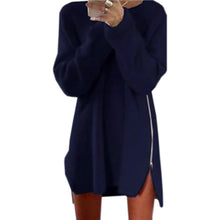 Knitting Sweater Dress Women Casual Loose Zippers Sweater Dresses Long Sleeve Vestidos Mini Dress