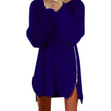 Knitting Sweater Dress Women Casual Loose Zippers Sweater Dresses Long Sleeve Vestidos Mini Dress