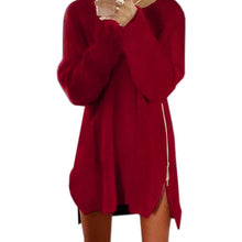 Knitting Sweater Dress Women Casual Loose Zippers Sweater Dresses Long Sleeve Vestidos Mini Dress