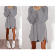 Knitting Sweater Dress Women Casual Loose Zippers Sweater Dresses Long Sleeve Vestidos Mini Dress