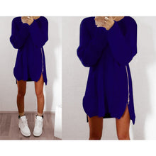 Knitting Sweater Dress Women Casual Loose Zippers Sweater Dresses Long Sleeve Vestidos Mini Dress