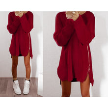 Knitting Sweater Dress Women Casual Loose Zippers Sweater Dresses Long Sleeve Vestidos Mini Dress